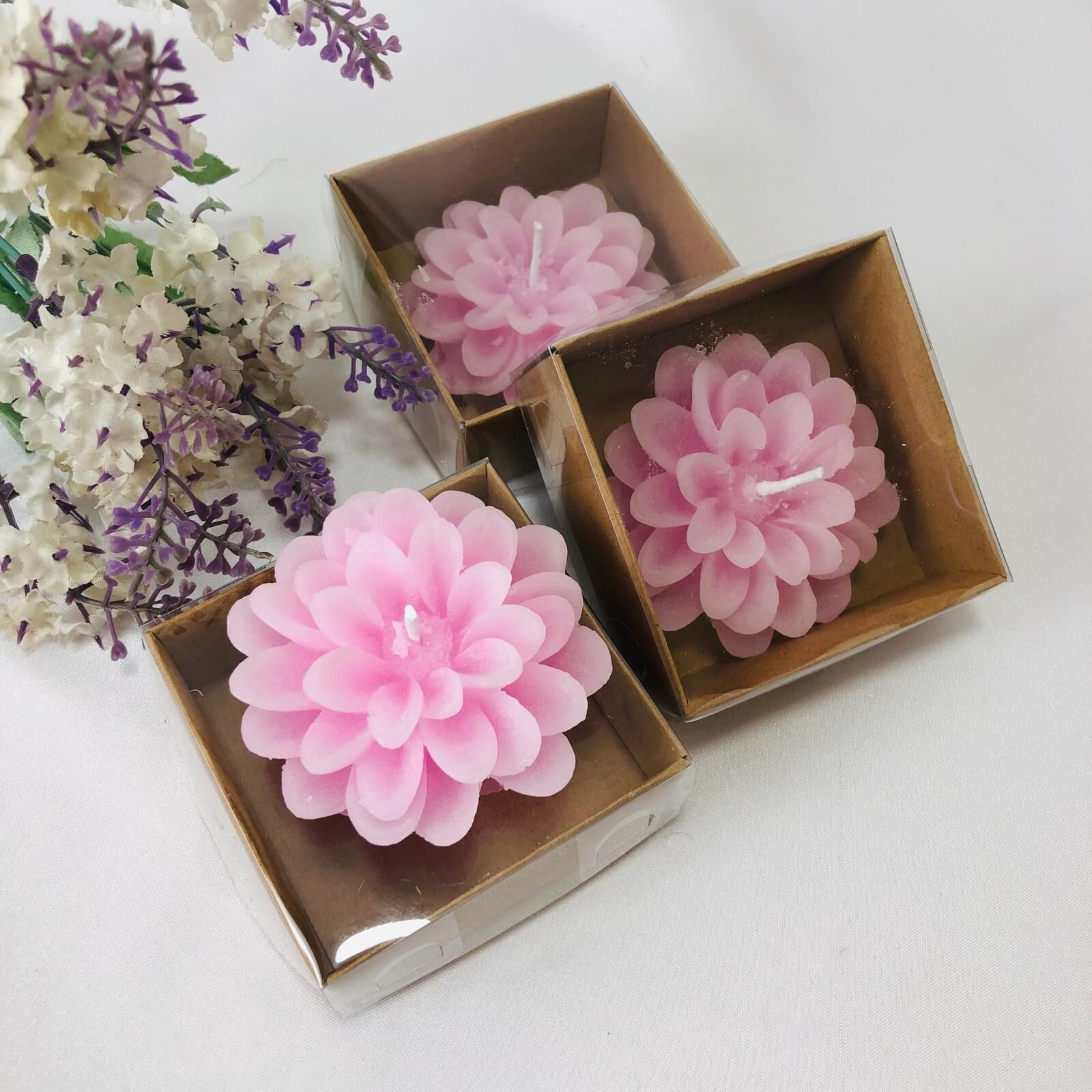 PEMBE RENK LOTUS MUM ALT KOYU KRAFT ASETAT KUTULU 12'Lİ 7*2,5cm