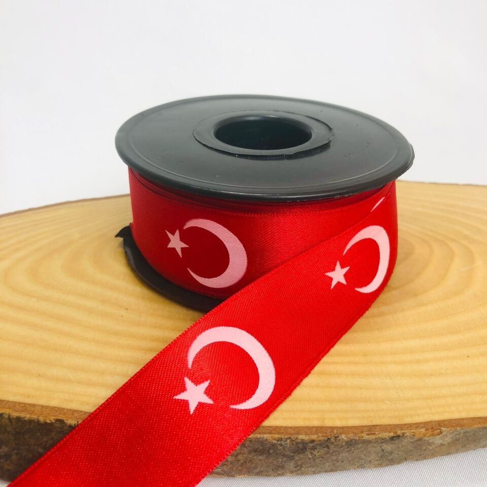 RED WHITE TURKISH FLAG PRINTED SATIN RIBBON 3cm 20 Meters