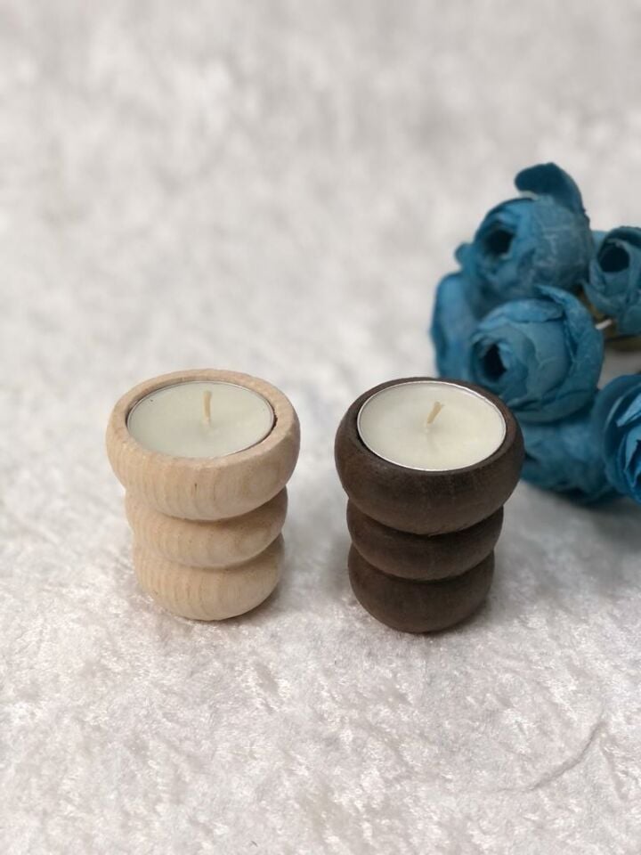 AHŞAP KÜTÜK TEALİGHT MUMLUK BOĞUMLU