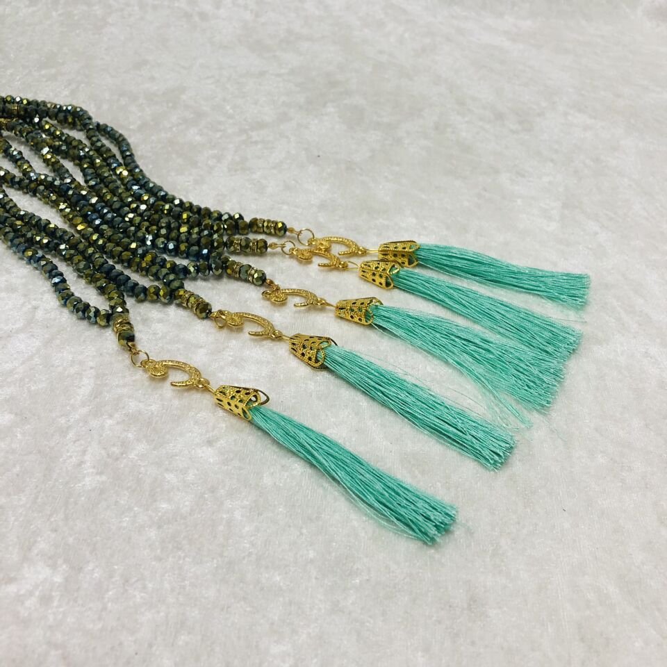 KRİSTAL TESBİH TURKUAZ PÜSKÜL JANJANLI 10'LU 6mm