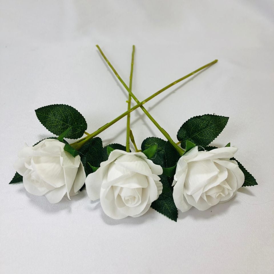 KÜÇÜK KADİFE GÜL BEYAZ TEKLİ 35cm YAPAY ÇİÇEK
