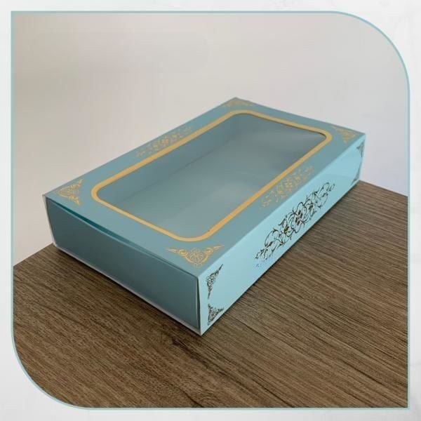 9x16x3 MAVİ ÜZERİ GOLD SARAY DESENLİ PENCERELİ KUTU