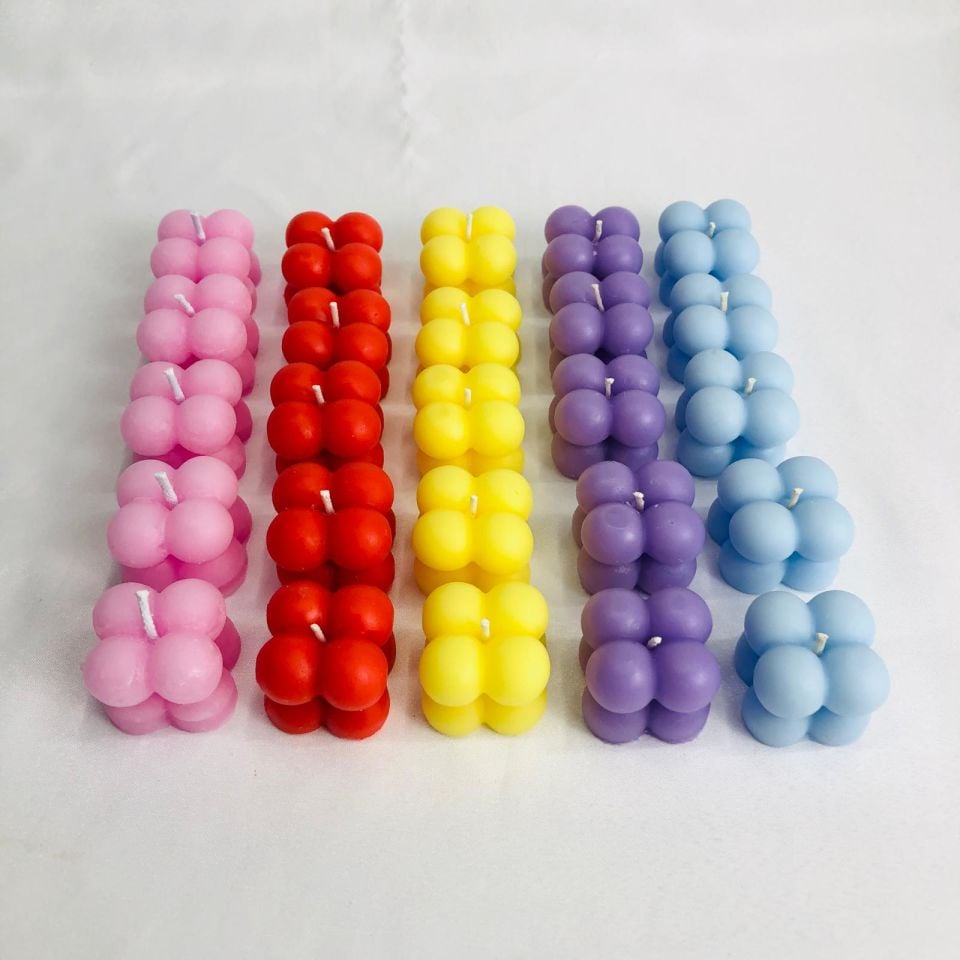 RENKLİ BUBBLE MUM  4'LÜ KÜÇÜK 25'Lİ  PAKET 3,5cm