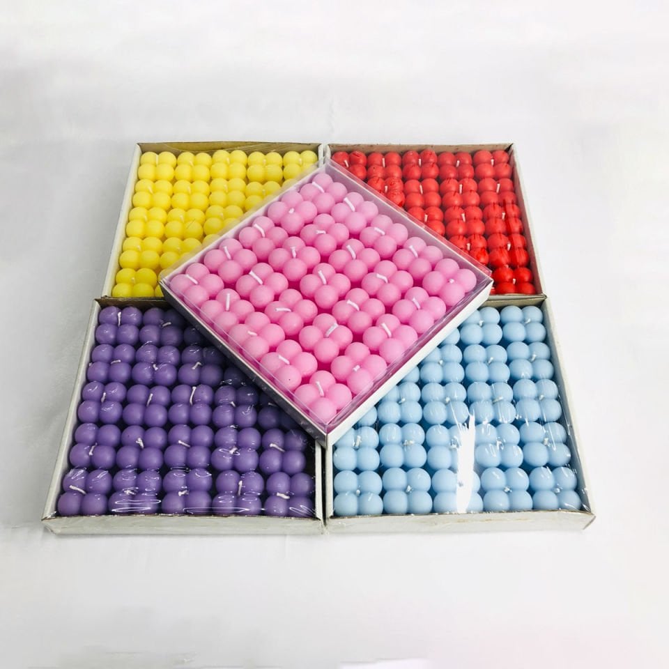 RENKLİ BUBBLE MUM  4'LÜ KÜÇÜK 25'Lİ  PAKET 3,5cm