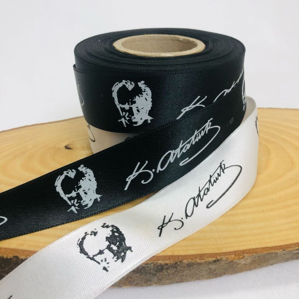 MUSTAFA KEMAL ATETÜRK İMZA VE SİLUET BASKILI KURDELE 3cm 20 Metre