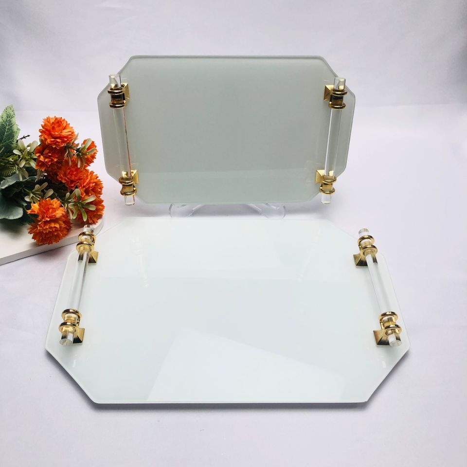 BEYAZ CAM TEPSİ ALTIGEN 2'Lİ CAM KULPLU