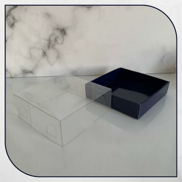 8x8x3 ALTI LACİVERT KARTON ÜSTÜ ASETAT KUTU