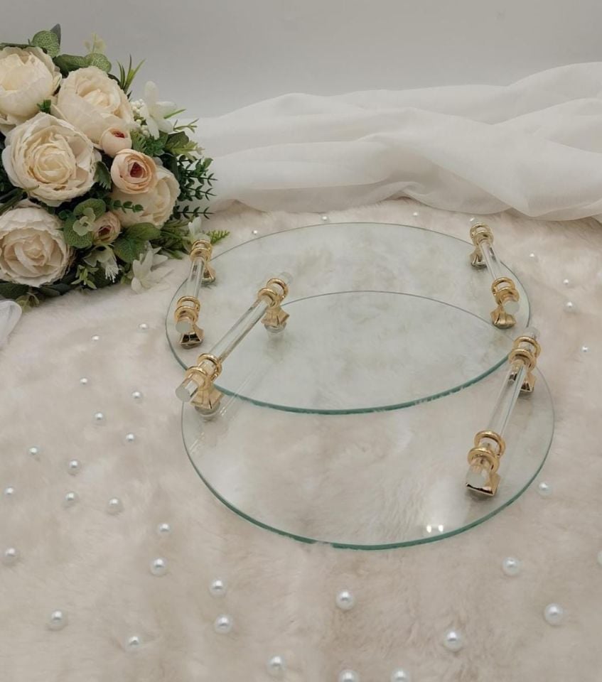 CAM TEPSİ YUVARLAK CAM KULPLU