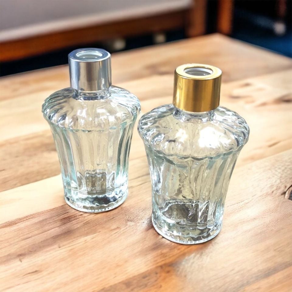 CAM ŞİŞE DİKEY ÇİZGİLİ SİLİNDİR METALİZE KAPAK 50cc