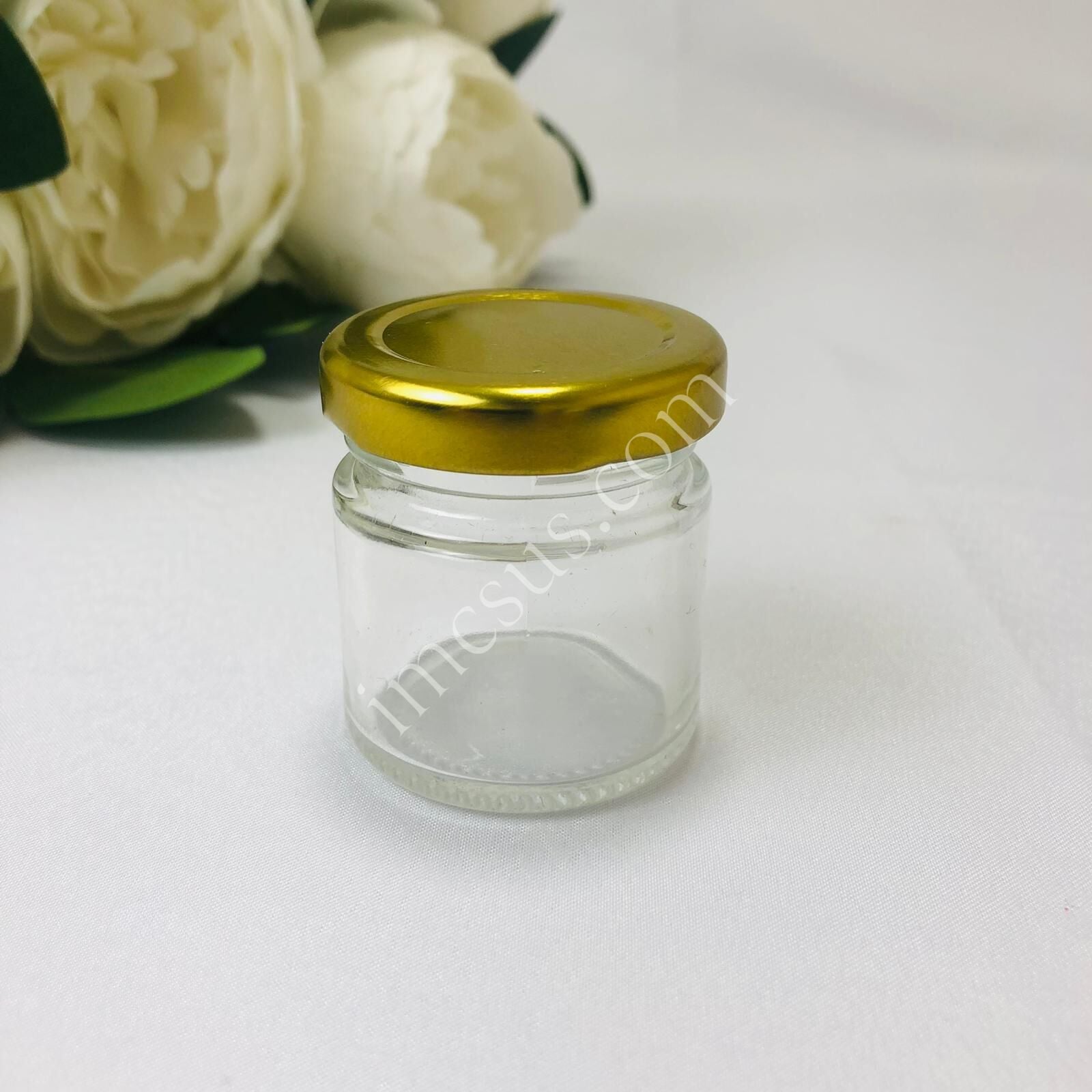 YUVARLAK CAM KAVANOZ 40cc Boş - Gold Kapak - 1 Adet