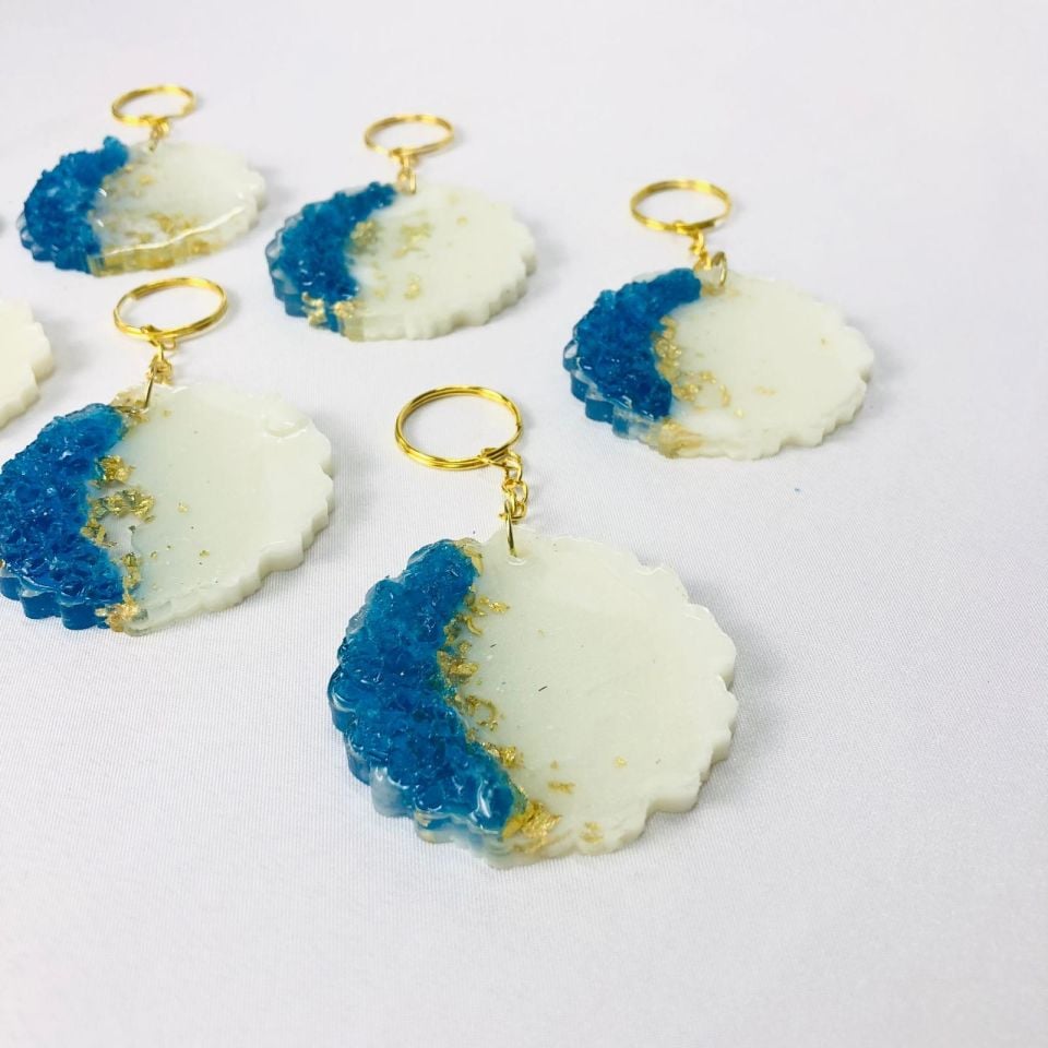 EPOKSİ KARIŞIM ANAHTARLIK TAŞLI MAVİ TIRTIKLI