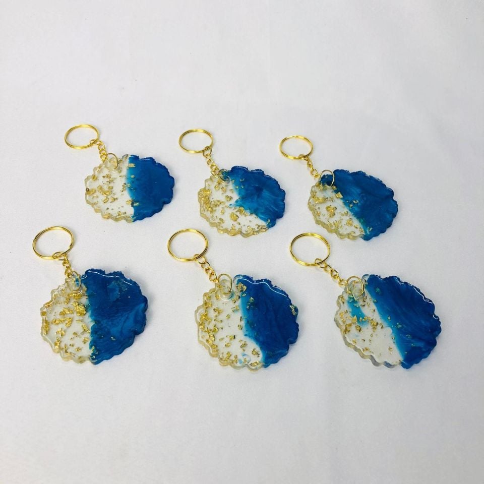 EPOKSİ KARIŞIM ANAHTARLIK SİMLİ LACİVERT TIRTIKLI