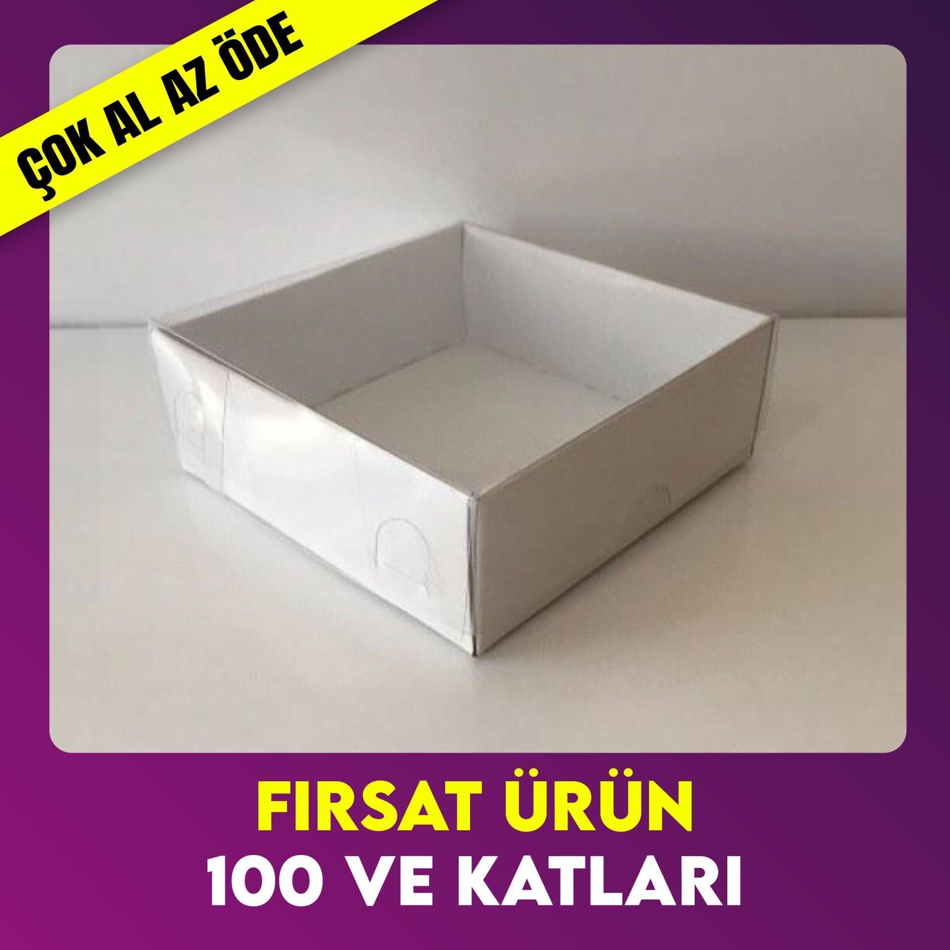 8x8x3 ÖLÇÜLÜ ALTI BEYAZ ÜST ASETAT KUTU FIRSAT ÜRÜN