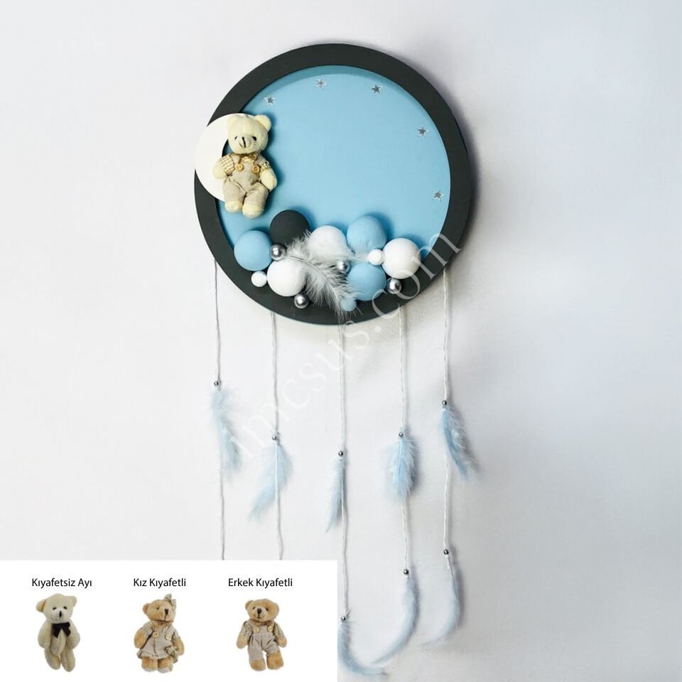 GRİ MAVİ YUVARLAK AHŞAP KAPI SÜSÜ