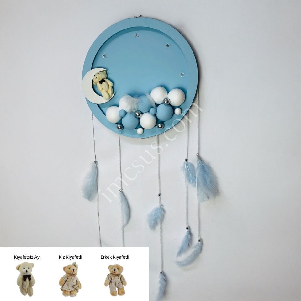 MAVİ YUVARLAK AHŞAP KAPI SÜSÜ