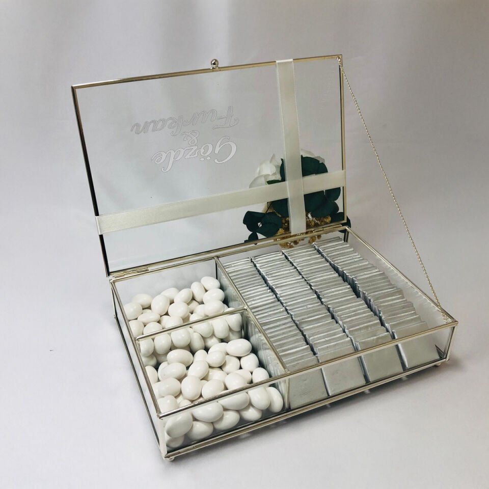 CAM KUTULU KIZ İSTEME SÖZ NİŞAN ÇİKOLATASI GÜMÜŞ