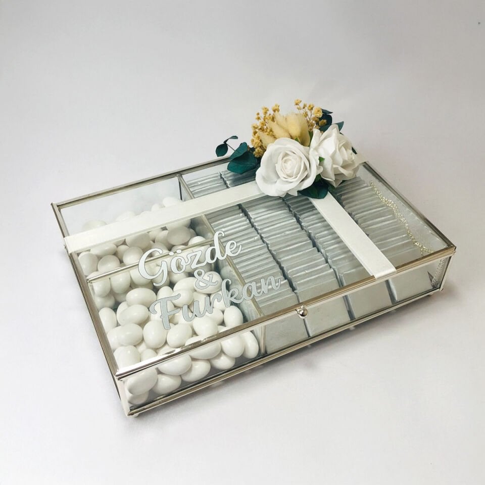 CAM KUTULU KIZ İSTEME SÖZ NİŞAN ÇİKOLATASI GÜMÜŞ