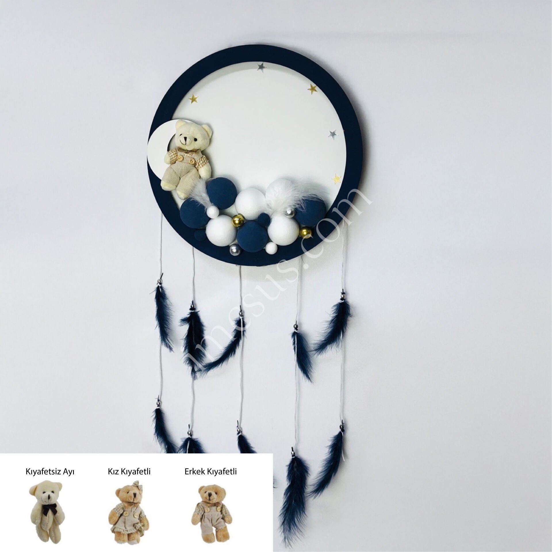 LACİVERT BEYAZ YUVARLAK KAPI SÜSÜ