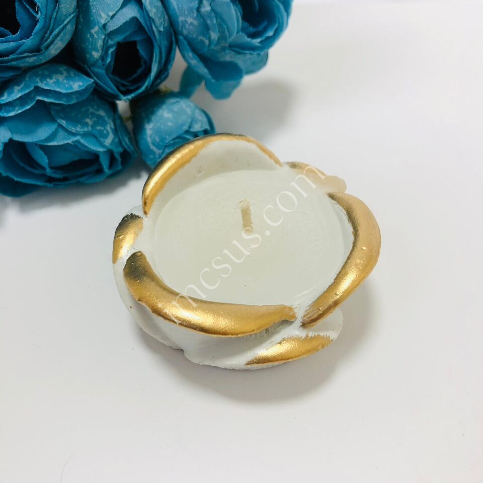GOLD VARAKLI POLYESTER GÜL MUMLUK MUM BEYAZ ASETAT KUTULU #zarafetserisi
