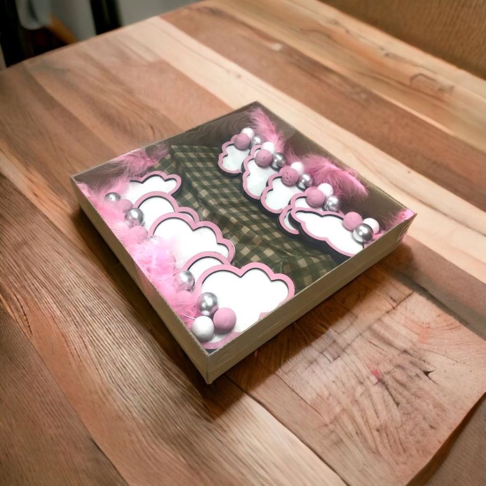 AHŞAP MAGNET 20'Lİ PEMBE BULUT LAZER KESİM 10*7,5cm