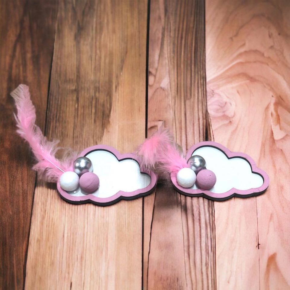 AHŞAP MAGNET 20'Lİ PEMBE BULUT LAZER KESİM 10*7,5cm