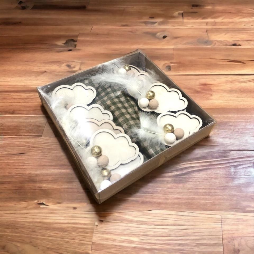 AHŞAP MAGNET 20'Lİ KREM BULUT LAZER KESİM 10*7,5cm