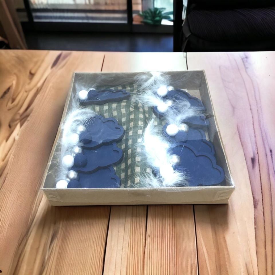 AHŞAP MAGNET 20'Lİ LACİVERT BULUT LAZER KESİM 10*7,5cm