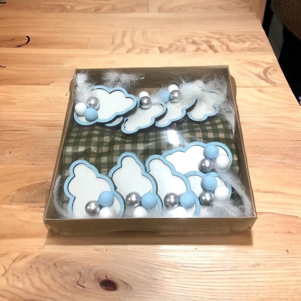 AHŞAP MAGNET 20'Lİ MAVİ BULUT LAZER KESİM 10*7,5cm